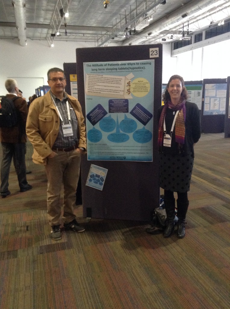 Dr Fiona Williams and Dr Carl Mahfouz presenting their poster for the project titled: The attitude of patients over 65yrs to ceasing long term sleeping tablets.
